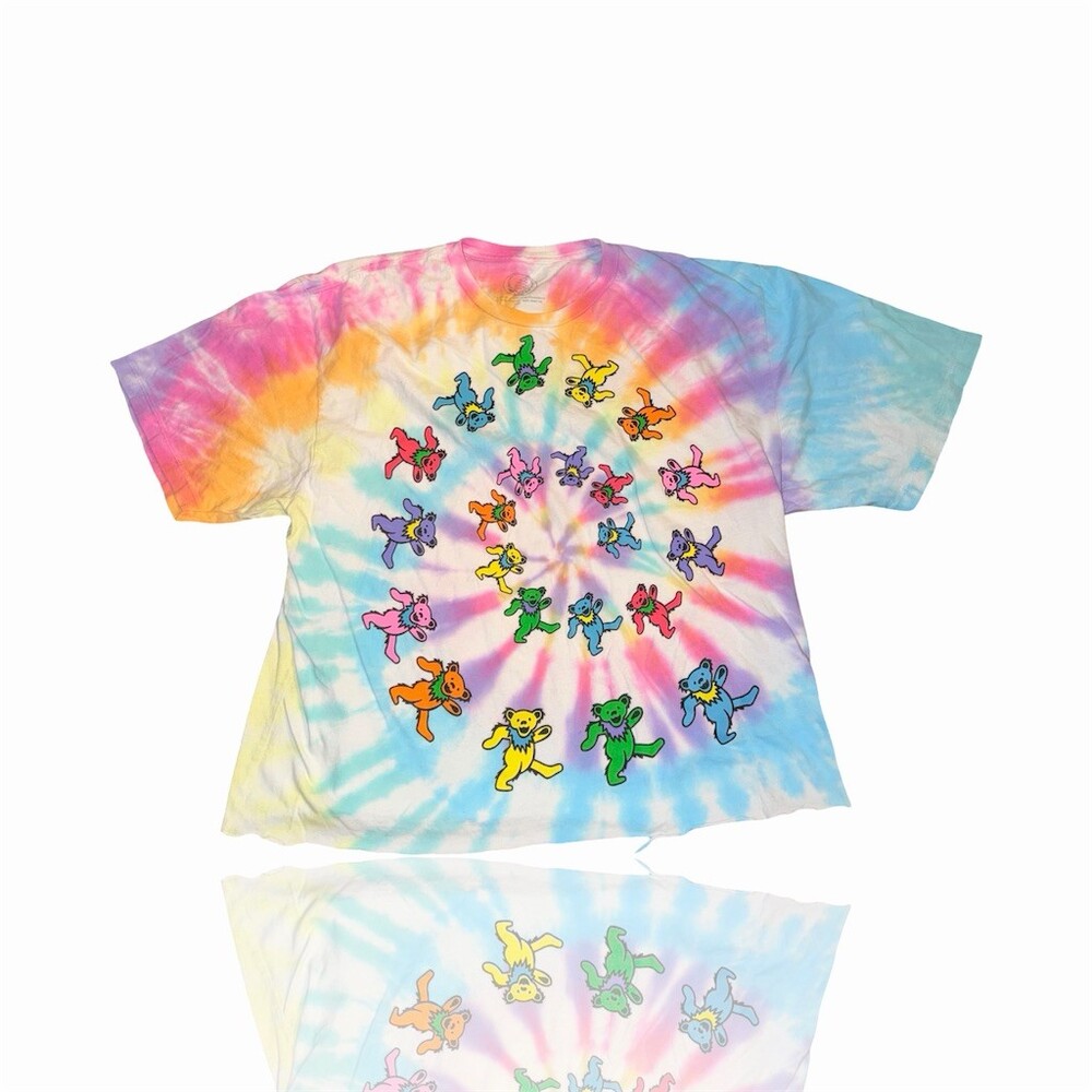 Grateful Dead Dancing Bears Spiral Tie Dye T-Shirt Unisex L: Cropped: Tie Dye